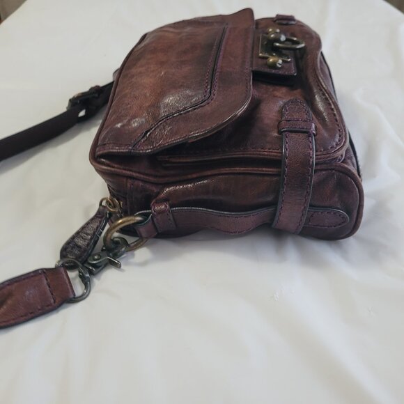 Frye Cameron Crossbody Distressed Merlot Wine Leather Purse Shoulder Bag - Picture 7 of 15